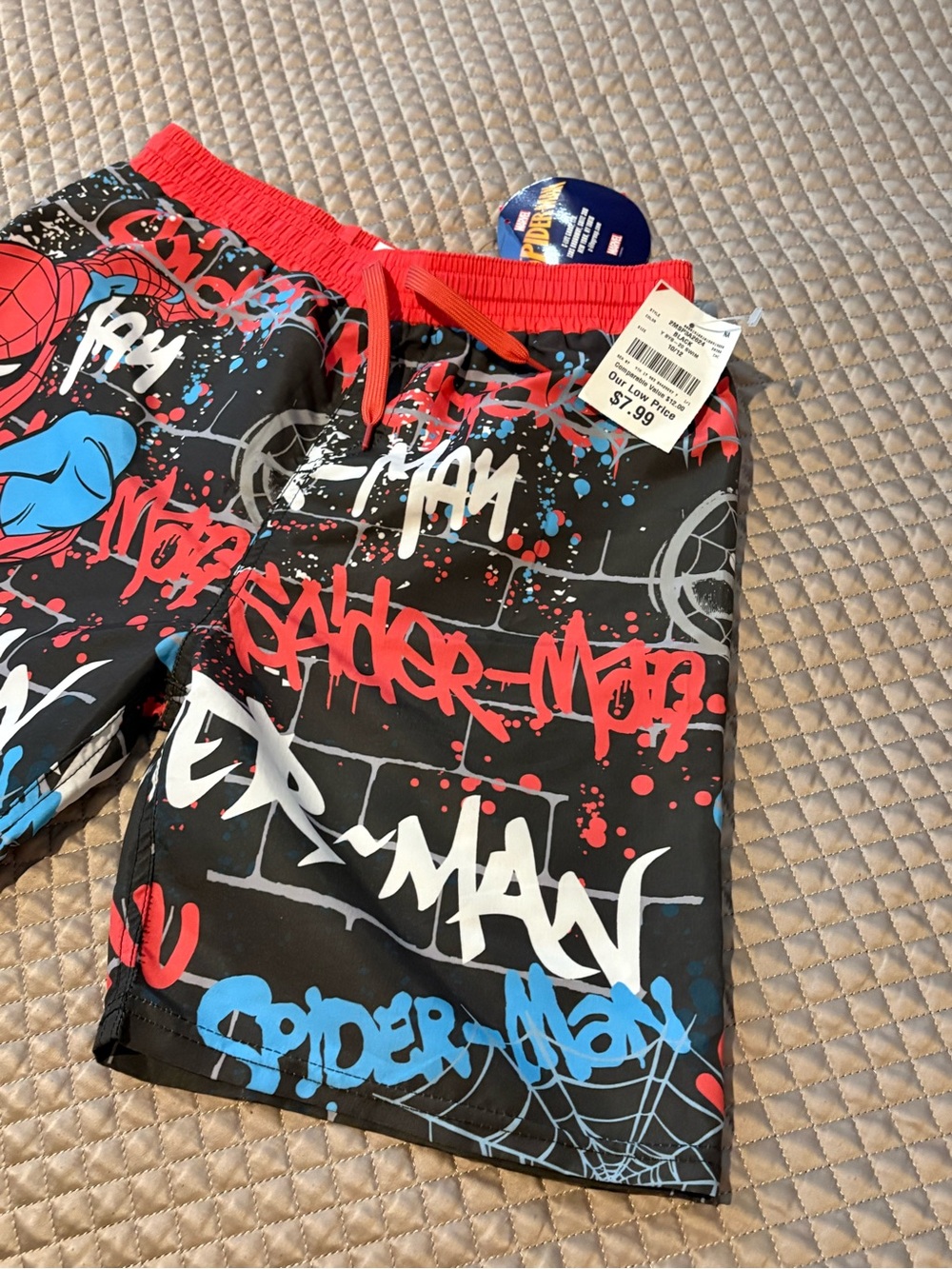 Spider-Man Boys' Black Graphic Swim Shorts with Red Trim